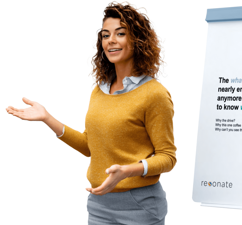 Woman in a yellow sweater giving a presentation
